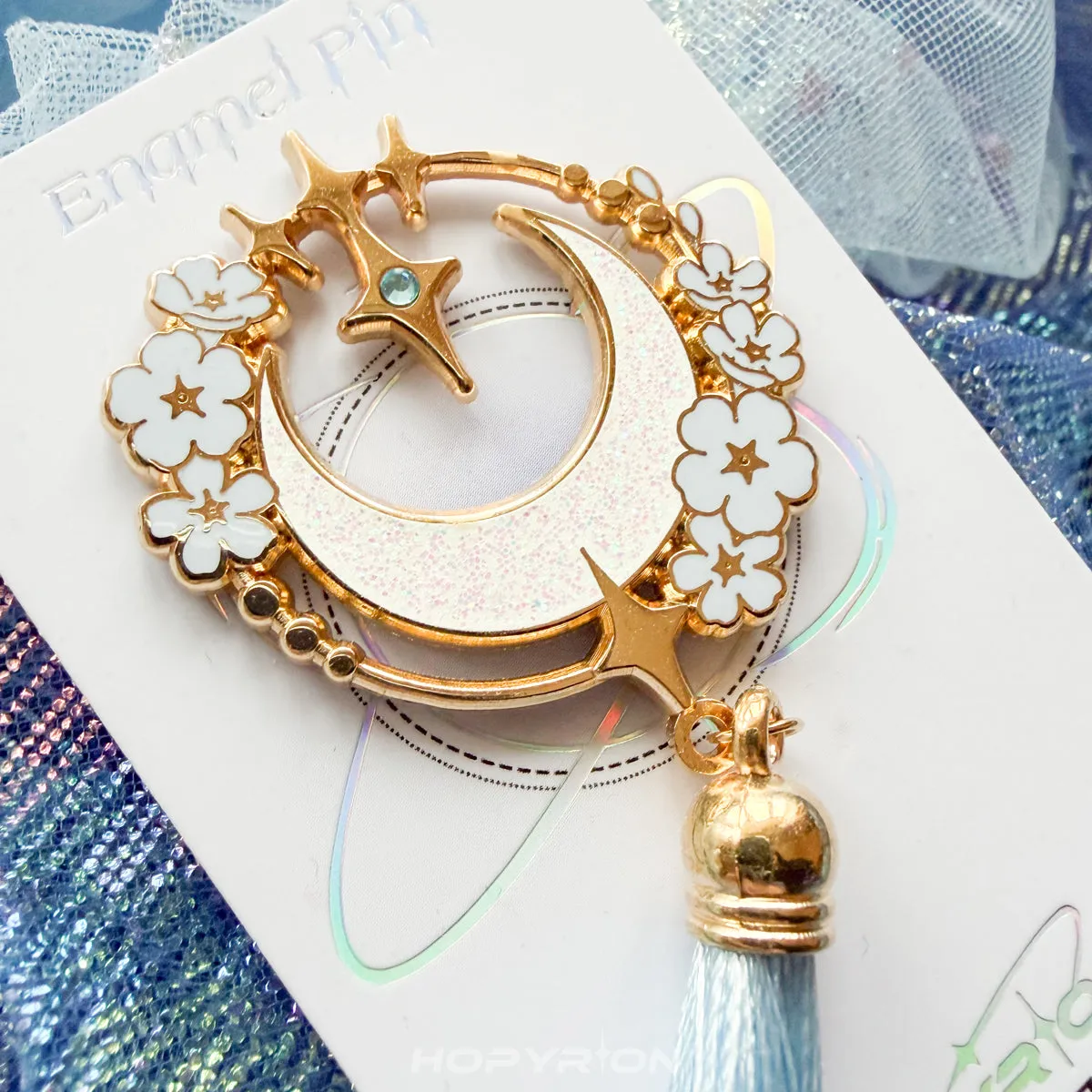 Hopyrion Moonlit Flower emaljepin guld 4 cm