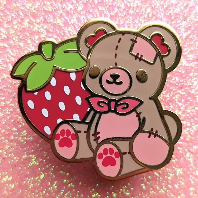 Appleminte Strawbeary Teddy pin emaljepin guld