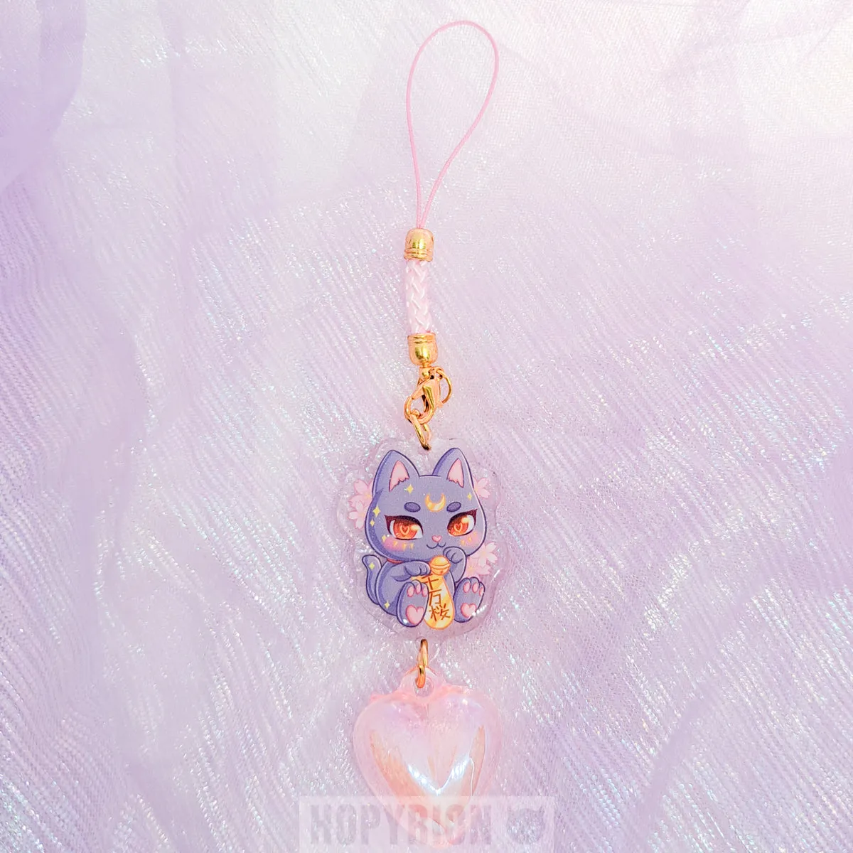 Hopyrion Lucky Cat charm akryl pink/blå
