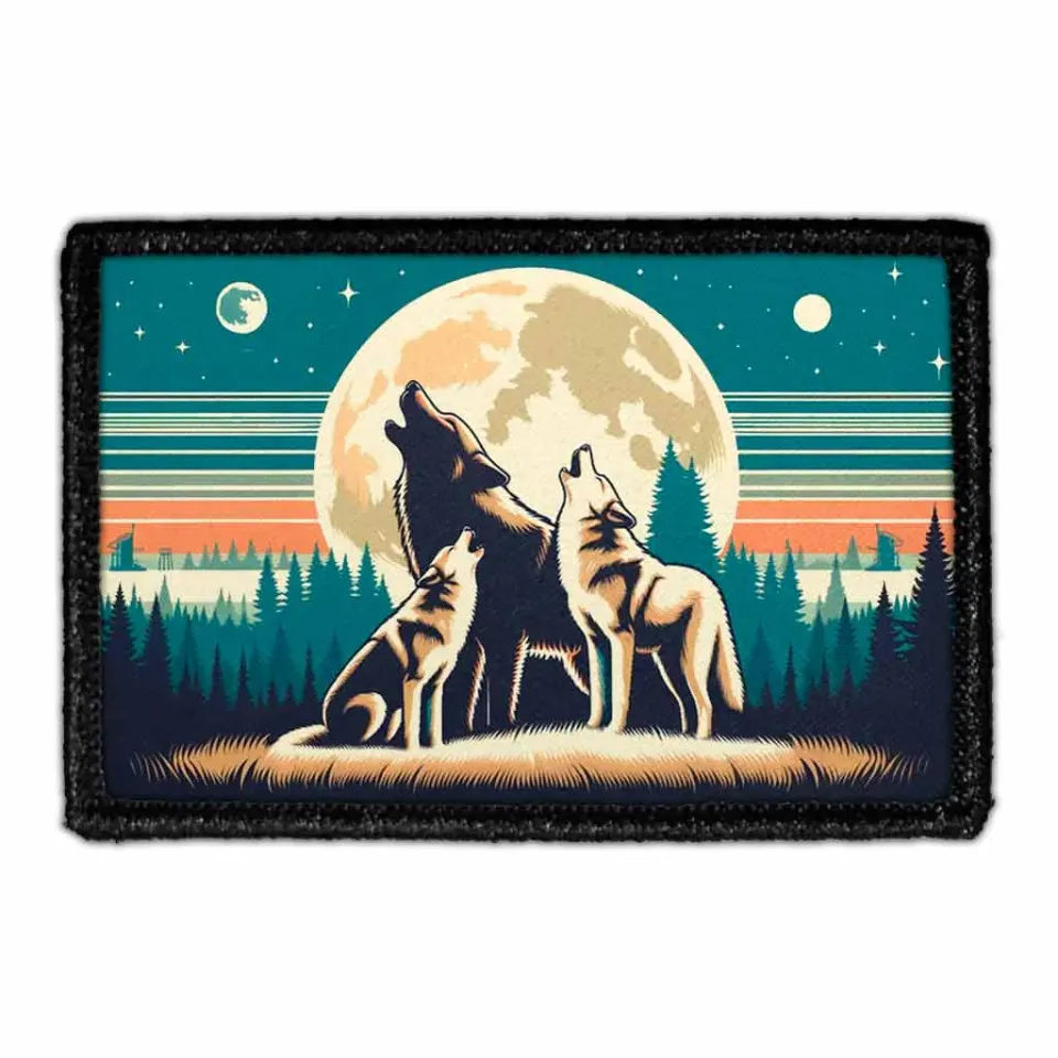 Pull Patch Vintage Wolves Howling Moon patch 76x51 mm velcro
