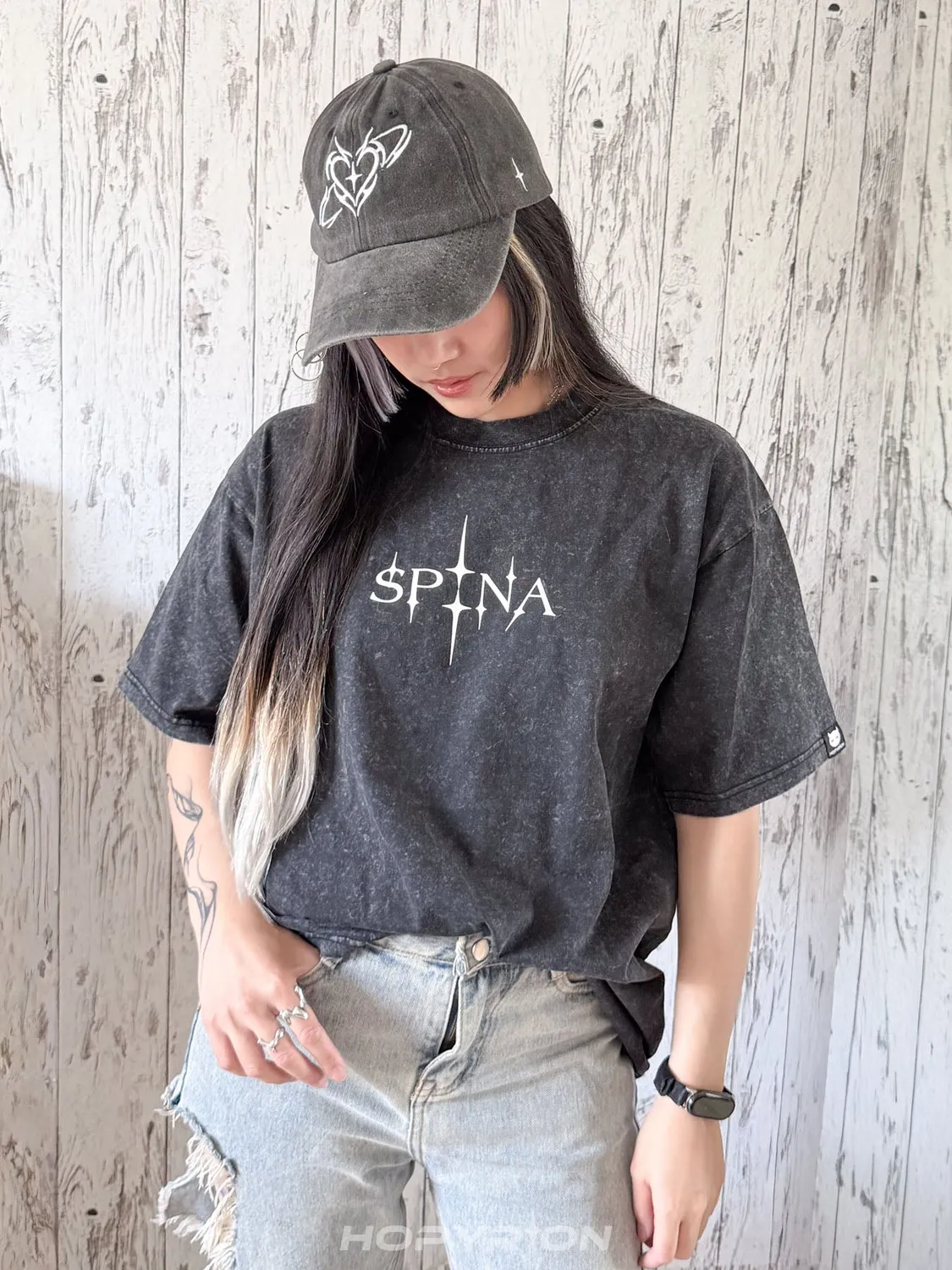 Hopyrion Spina t-shirt bomuld oversize acid wash