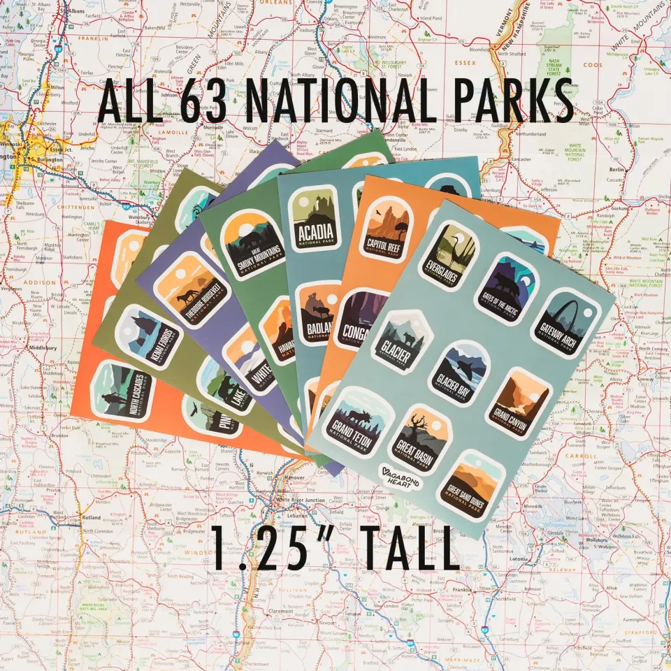 Vagabond Heart All 63 National Parks MINI stickers 63 stk