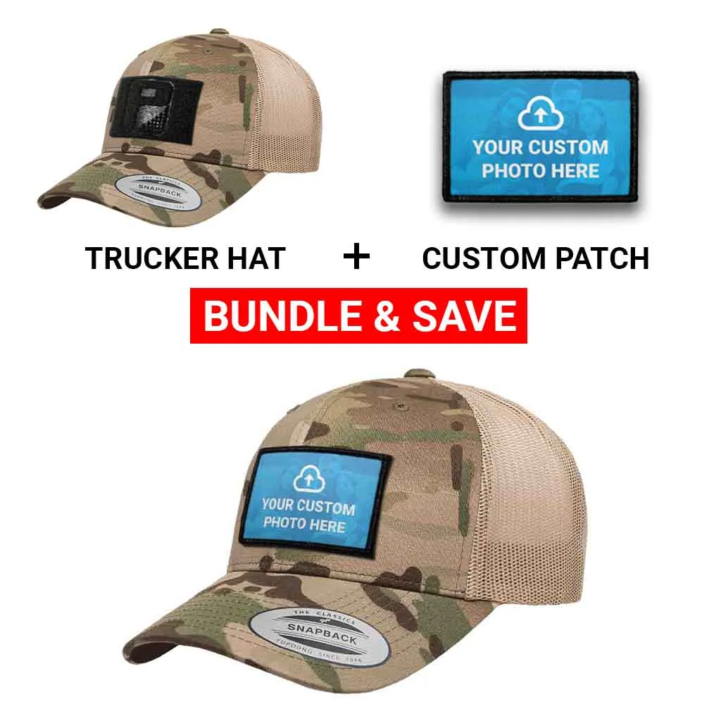 Pull Patch Custom Photo Curved Bill Multicam Trucker Hat kasket camo