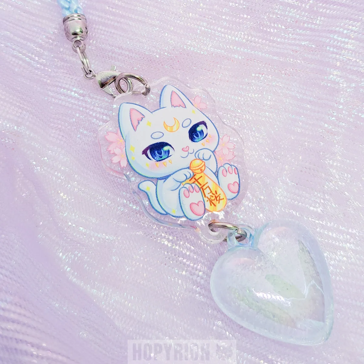 Hopyrion Lucky Cat charm akryl pink/blå