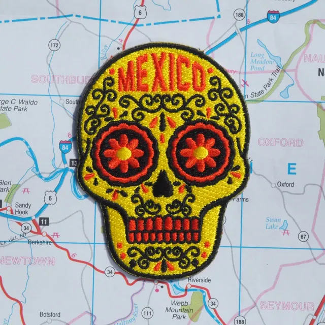 Vagabond Heart Mexico strygemærke dødningehoved broderet