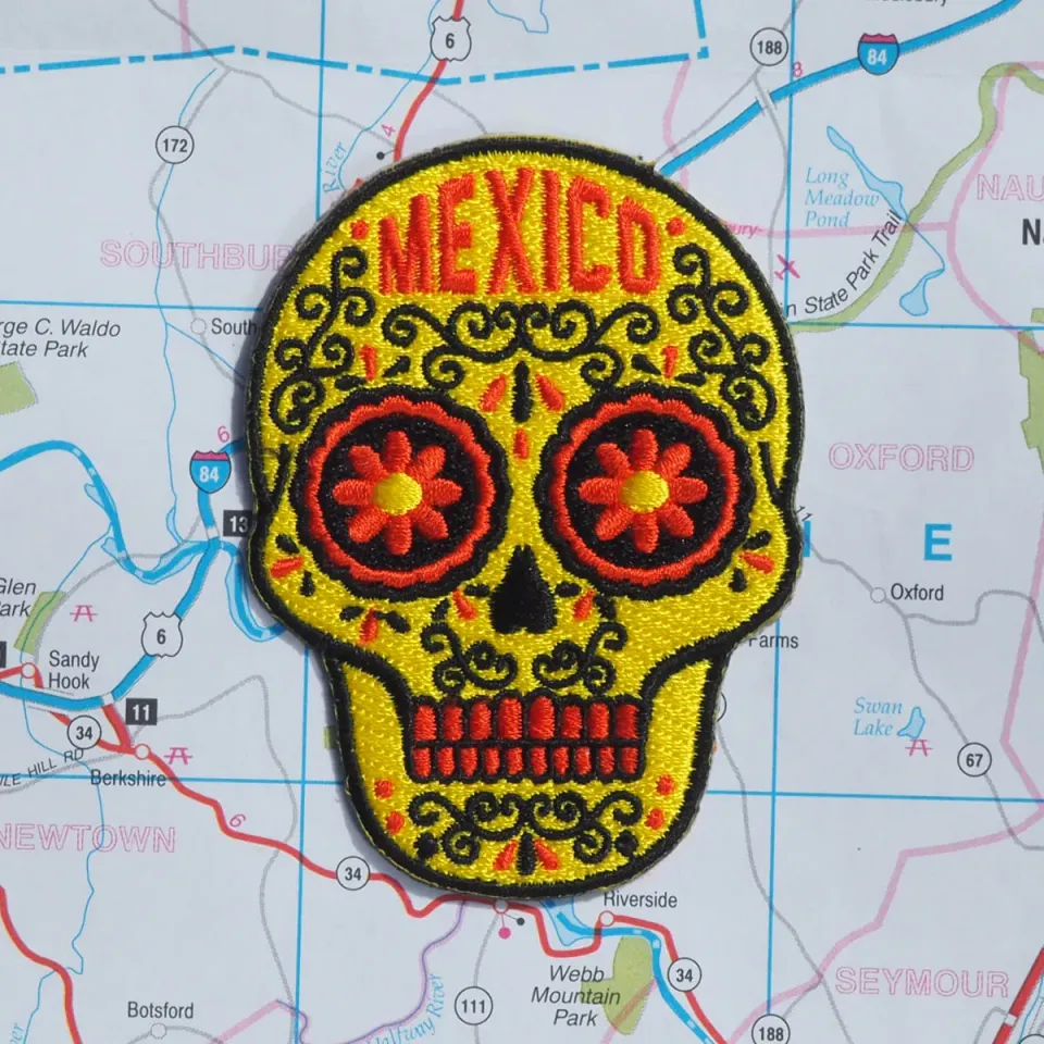 Vagabond Heart Mexico strygemærke dødningehoved broderet