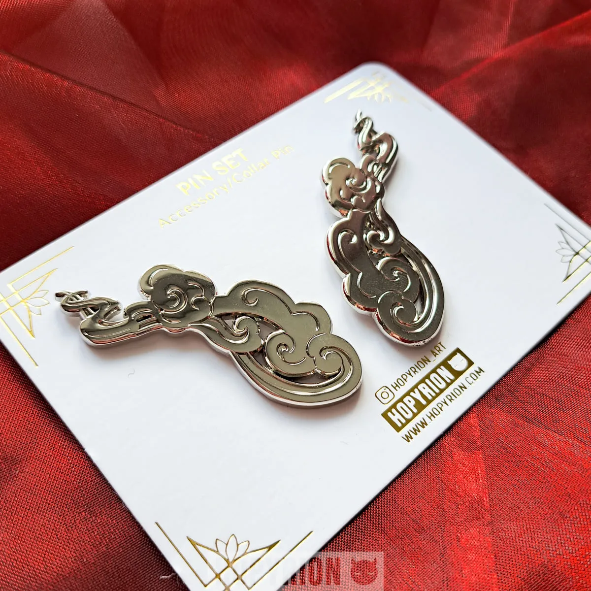 Hopyrion Kumo Crest pin sæt sølv 4 cm