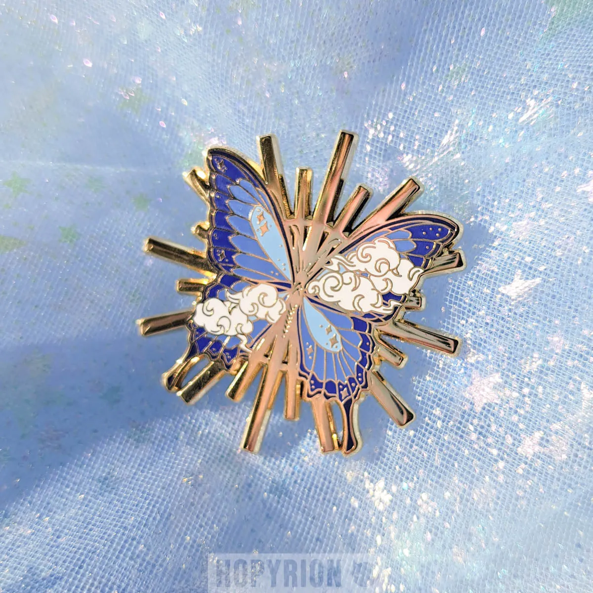 Hopyrion Sun Butterfly emaljepin guld 4 cm