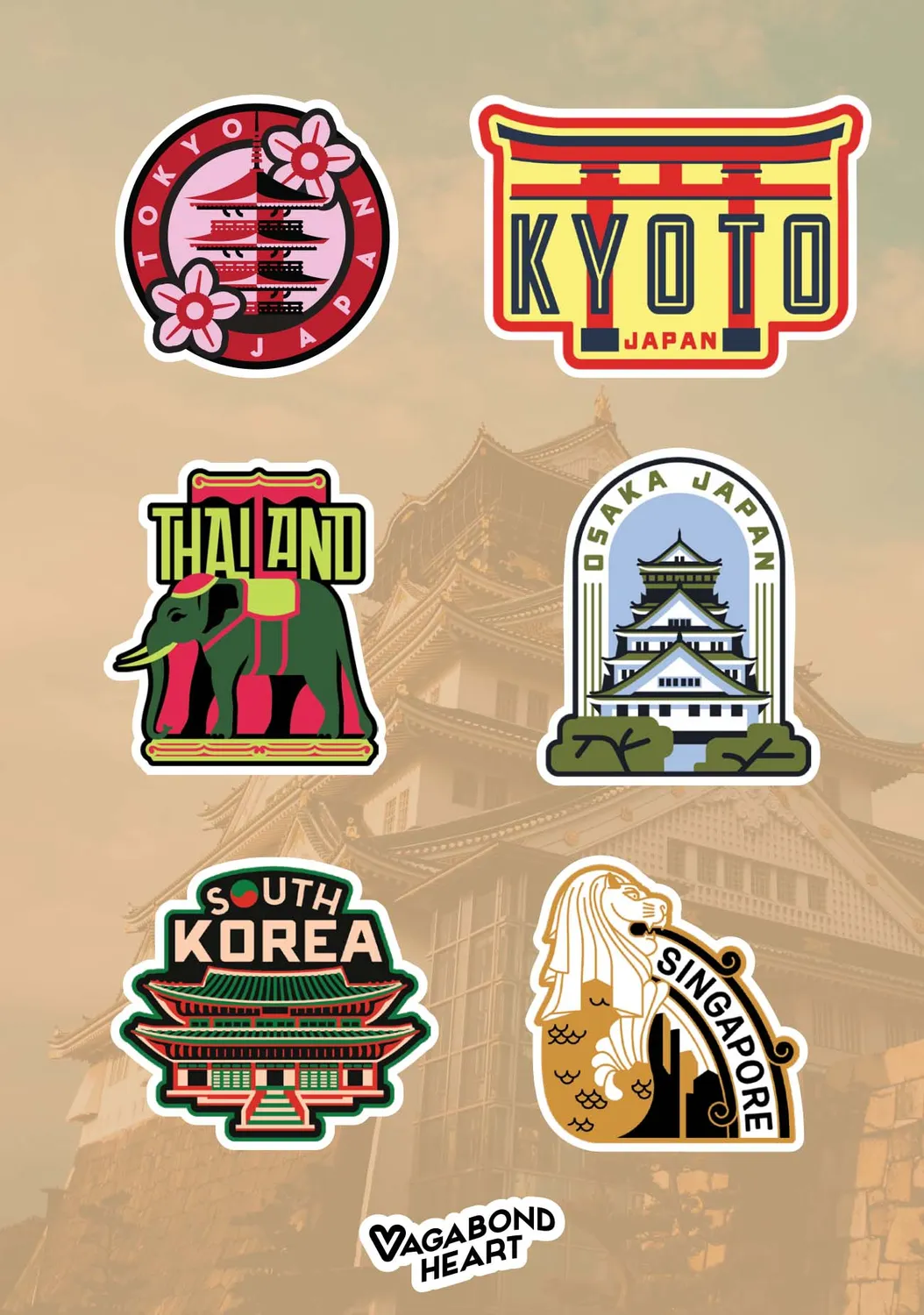 Vagabond Heart Mini Travel stickers 65 stk rejsesæt