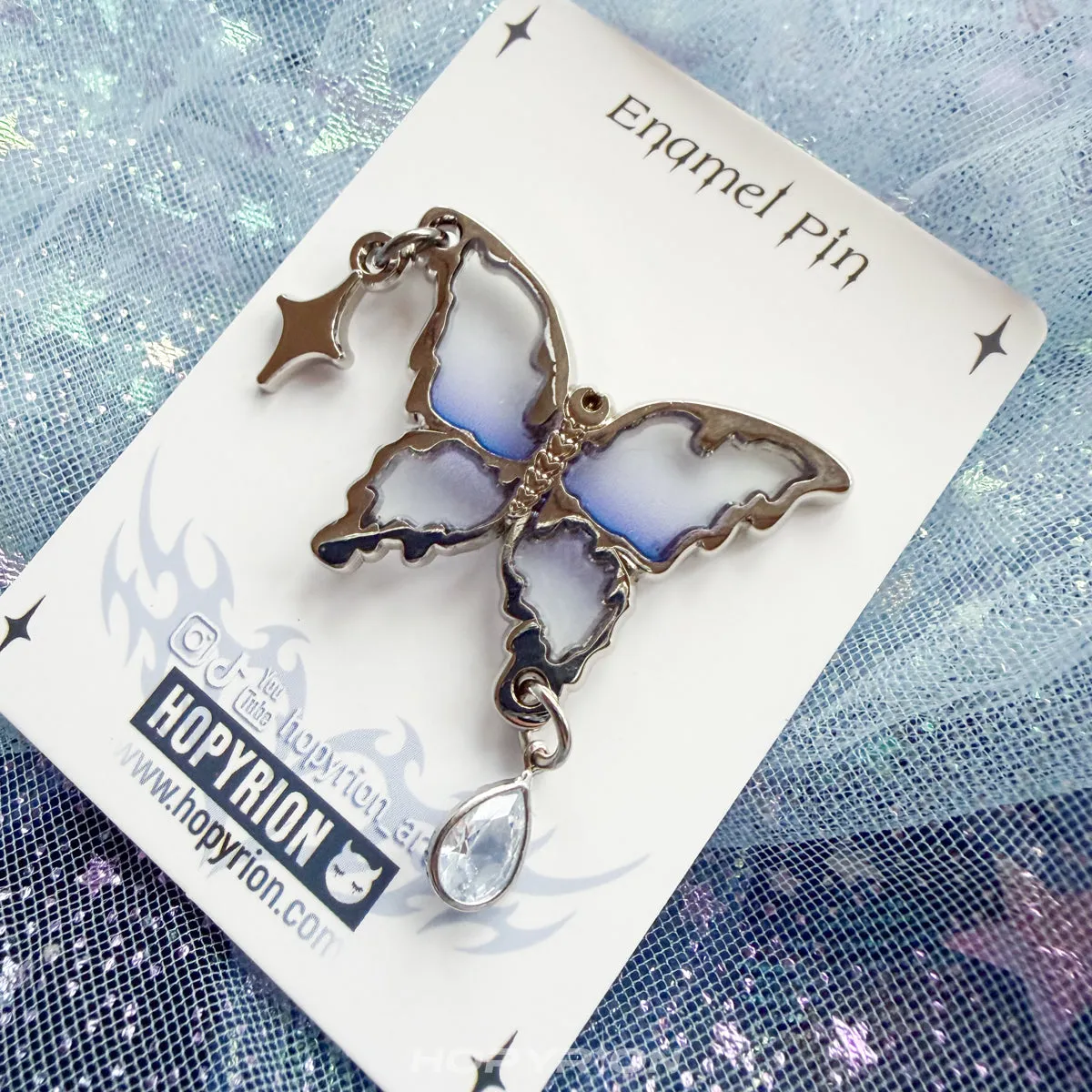 Hopyrion Glass Wing emaljepin 4 cm blå