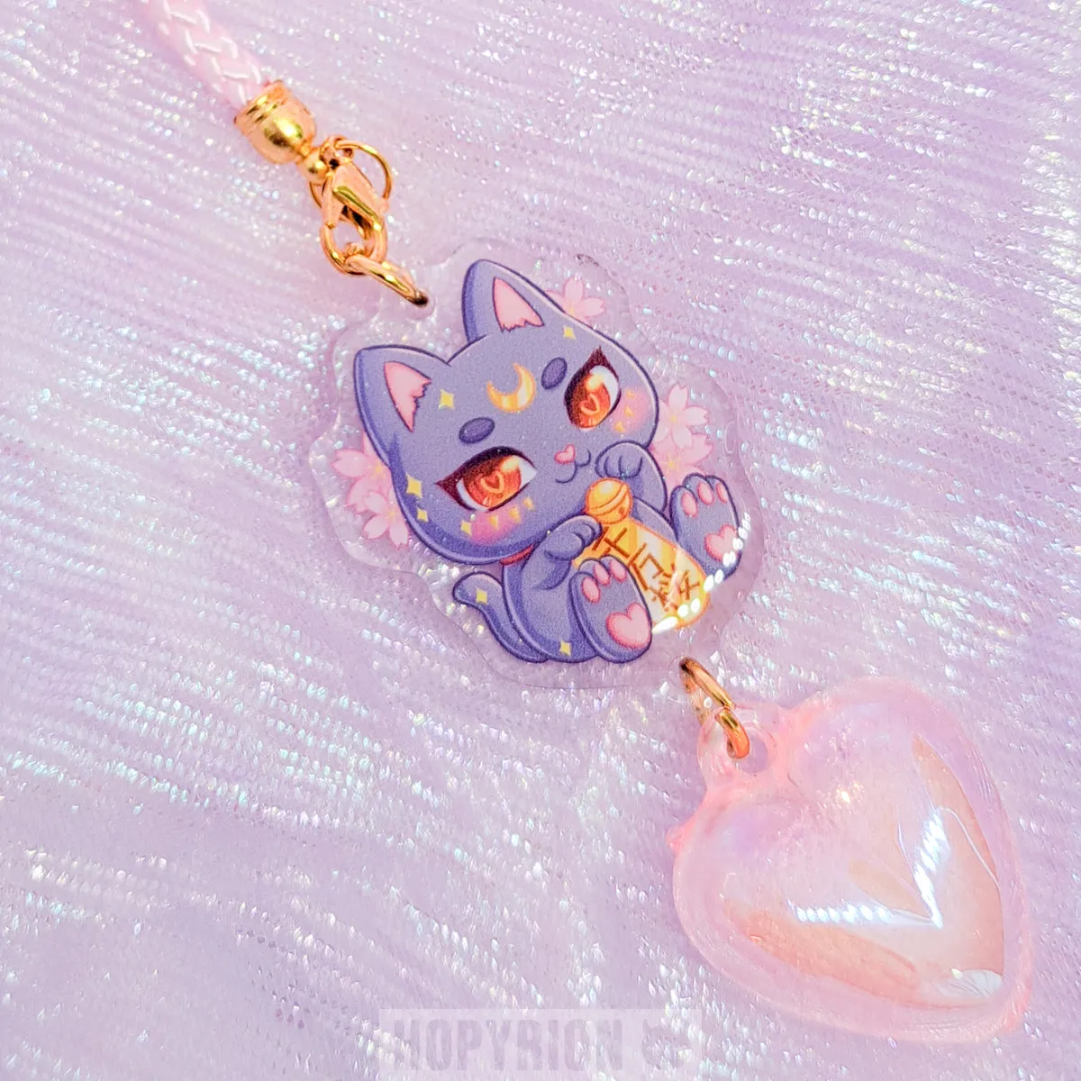 Hopyrion Lucky Cat charm akryl pink/blå
