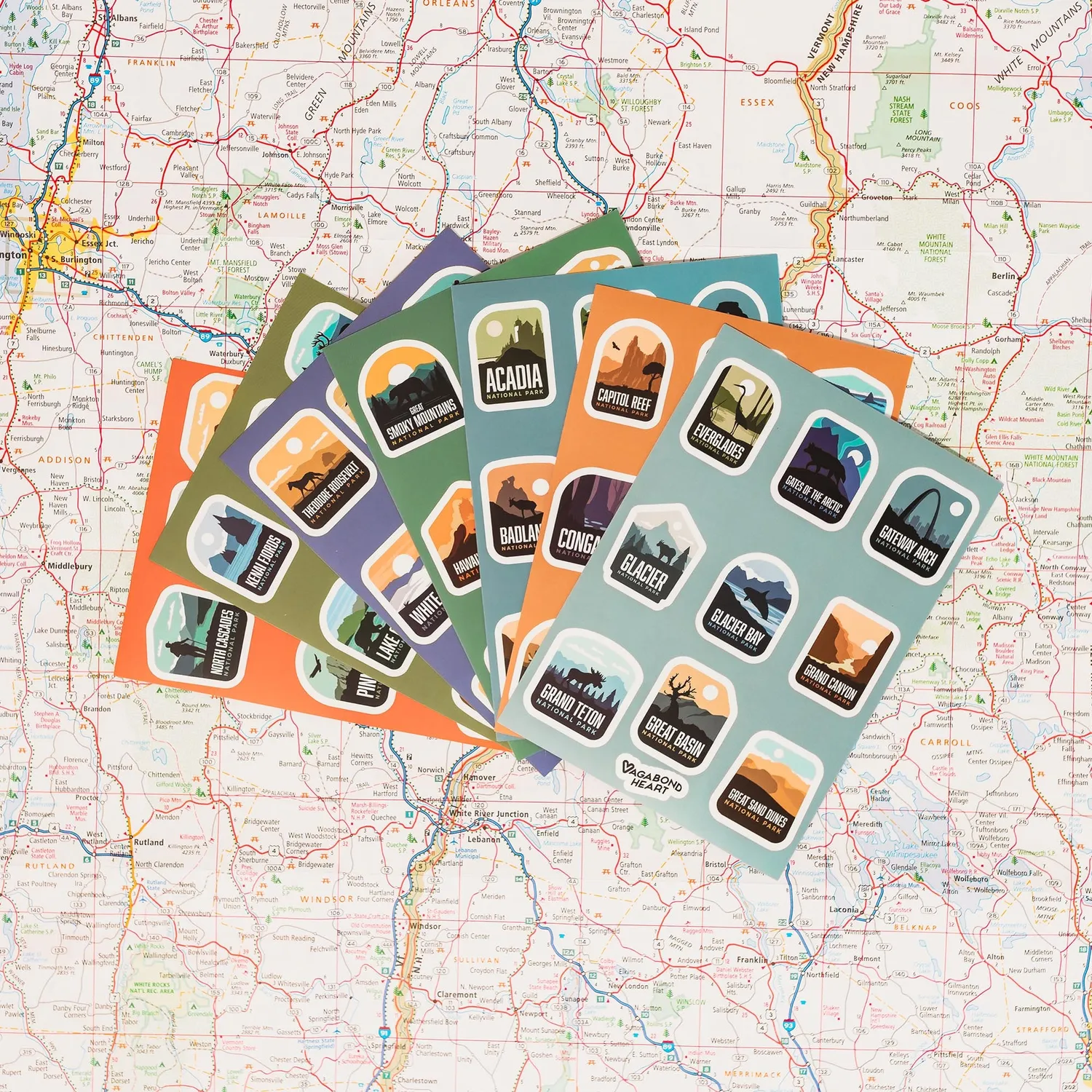 Vagabond Heart All 63 National Parks MINI stickers 63 stk