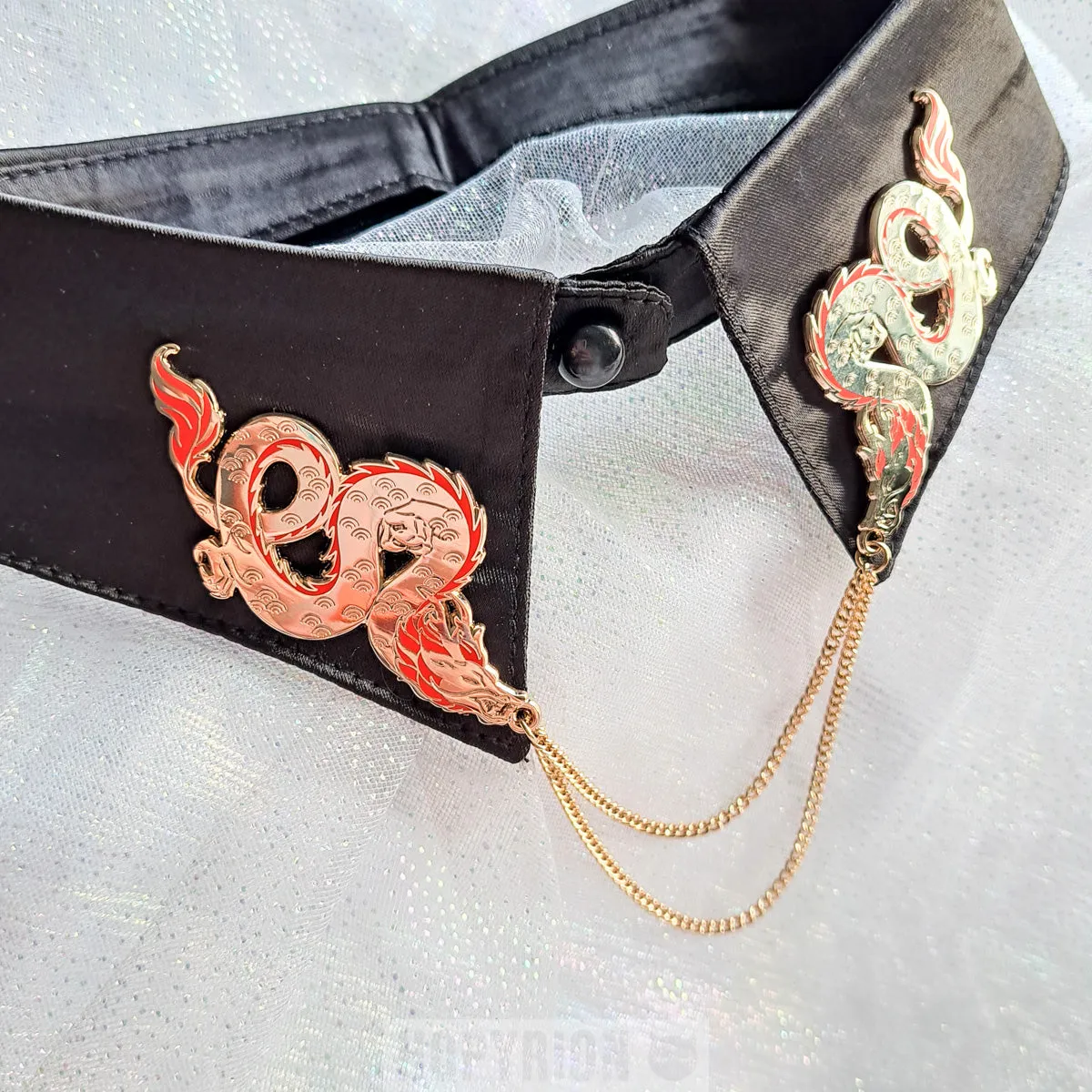 Hopyrion Twin Dragon chain pin guld 5 cm