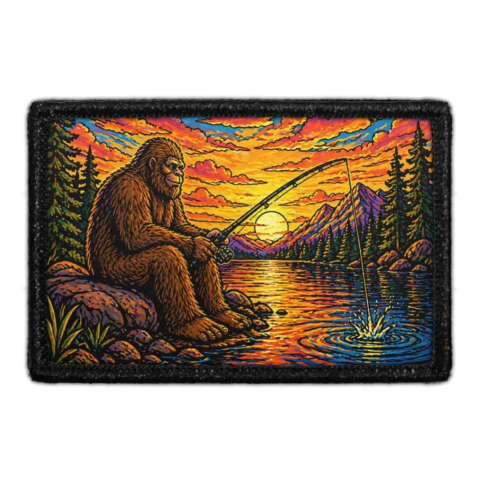 Pull Patch Bigfoot Fishing at Sunset patch med velcro