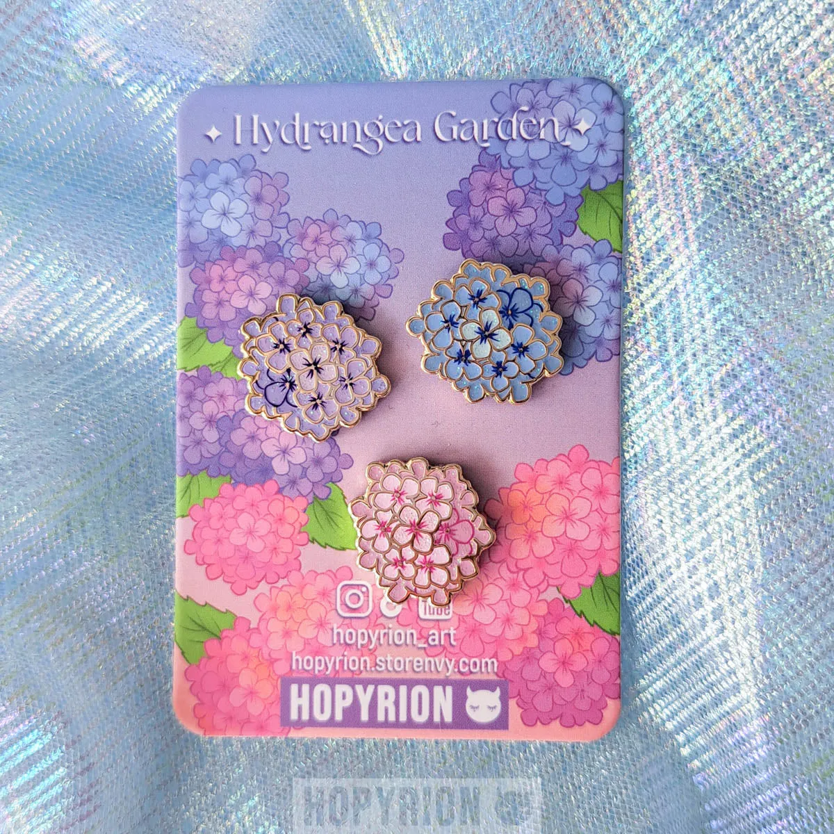 Hopyrion Hydrangea Set emaljepins guld 3 stk blomst