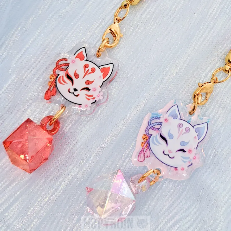 Hopyrion Kitsune Fox phone charm pink akryl