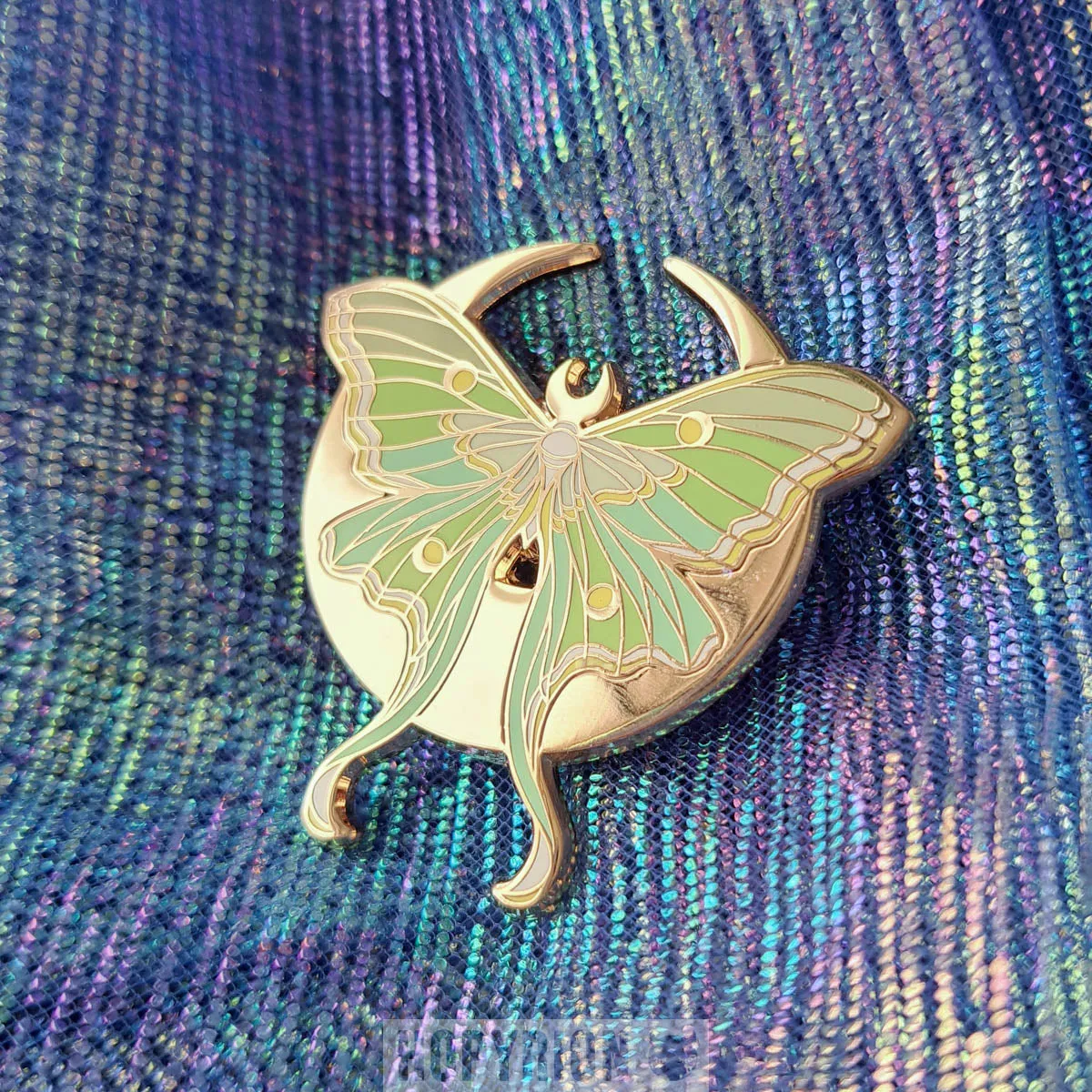 Hopyrion Moon Moth emaljepin 4 cm blå