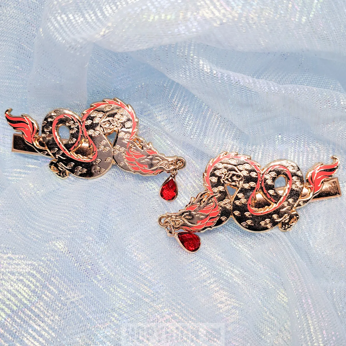 Hopyrion Twin Dragon hårspænde sølv 4 cm