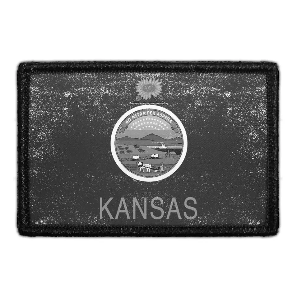Pull Patch Kansas State Flag patch med velcro sort-hvid