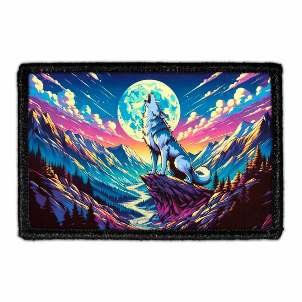 Pull Patch Mountain Wolf Howling At The Moon patch med velcro