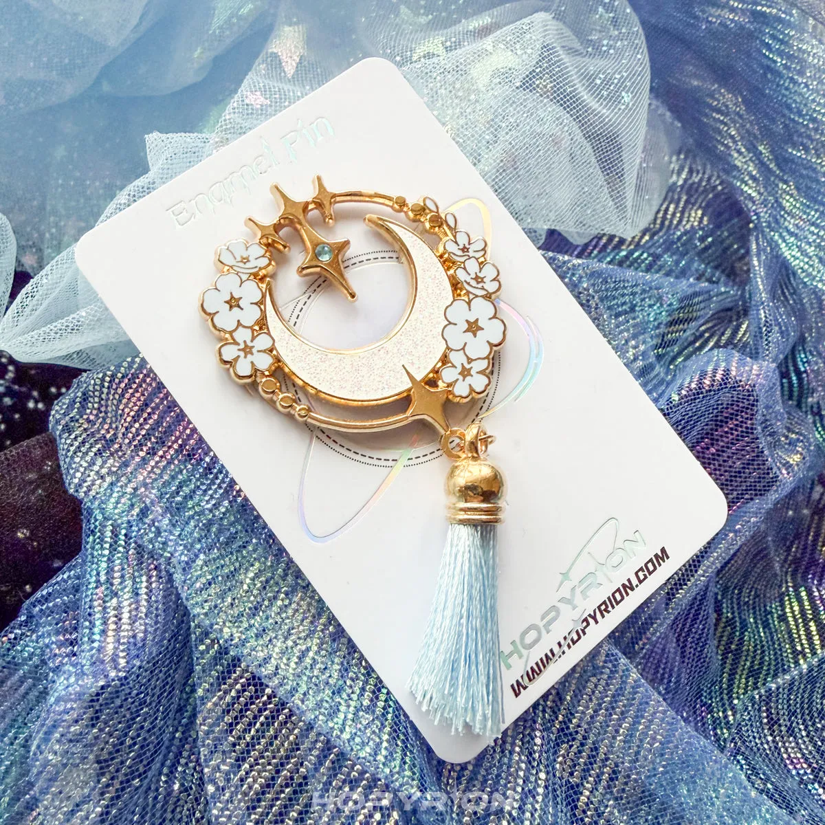 Hopyrion Moonlit Flower emaljepin guld 4 cm