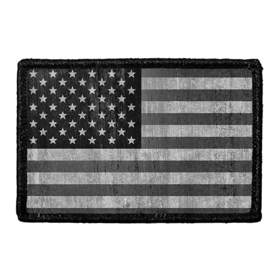 Pull Patch American Flag Black and White Distressed velcromærke