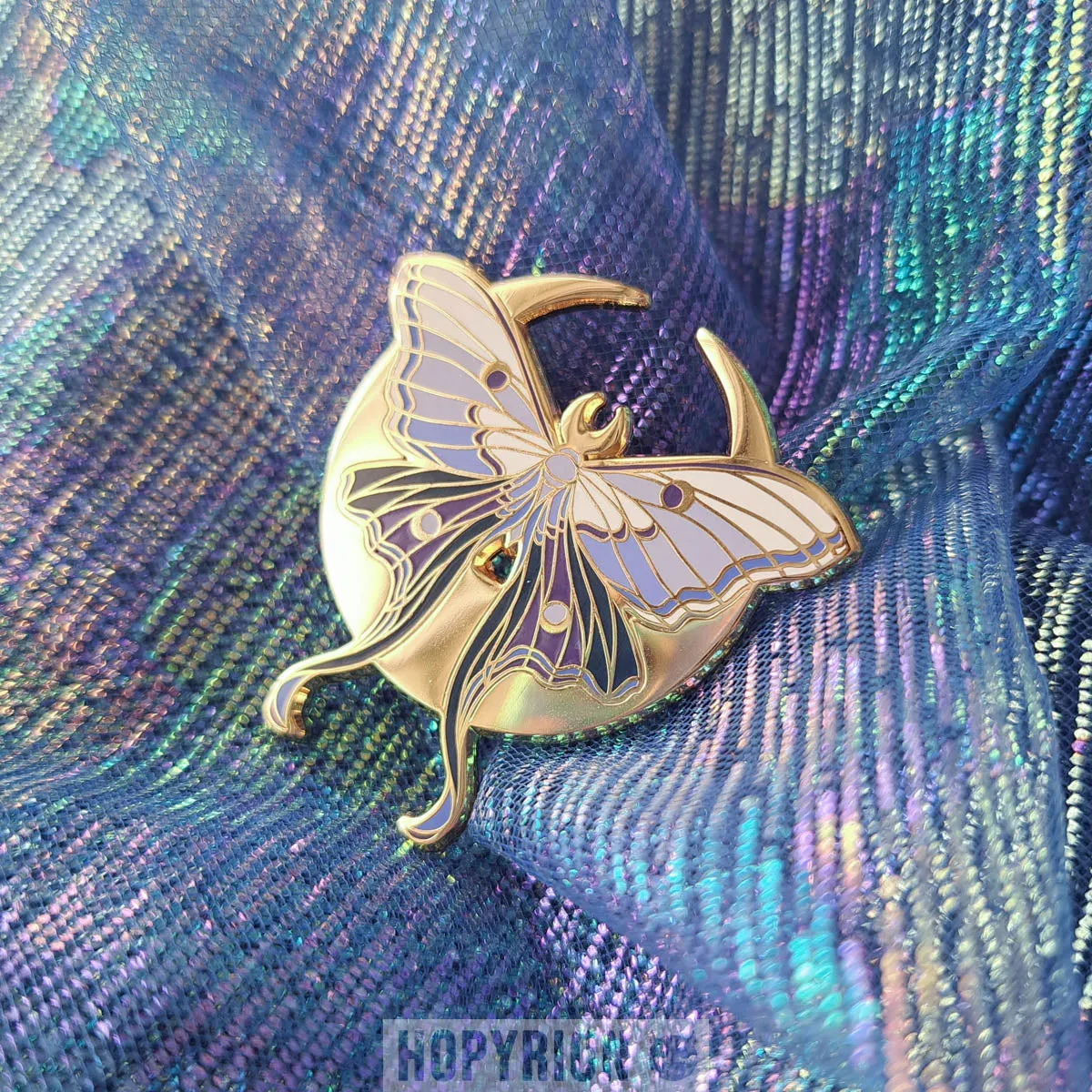 Hopyrion Moon Moth emaljepin 4 cm blå