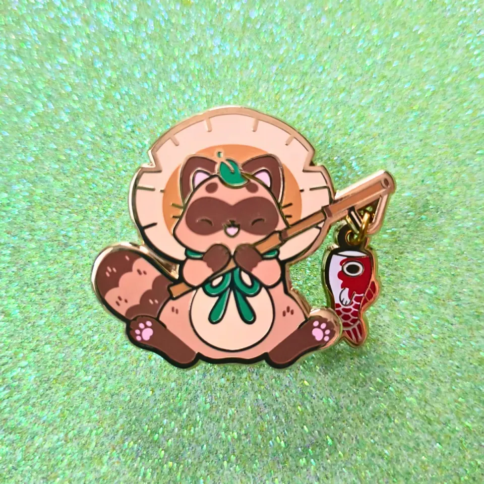 Appleminte Tanuki dinglende pin guld 38 mm