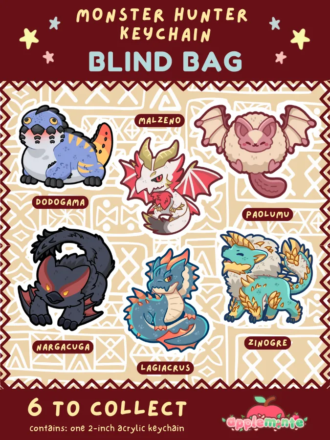 Appleminte Monster Hunter nøglering blind bag