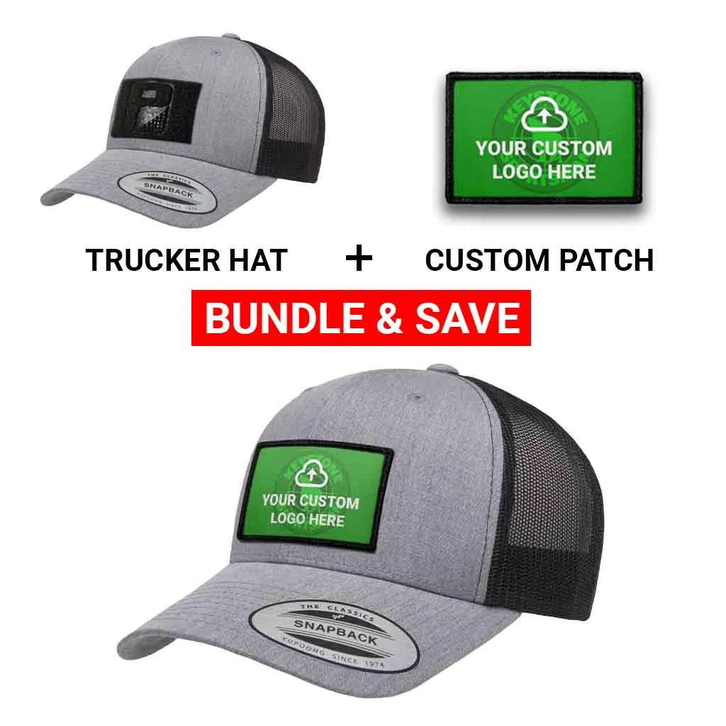 Pull Patch Custom Logo trucker kasket grå sort snapback