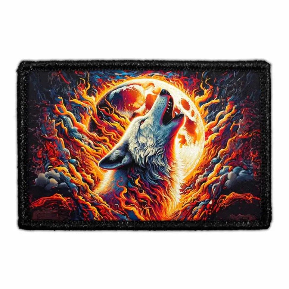 Pull Patch Fire Wolf Howling At The Moon patch med velcro