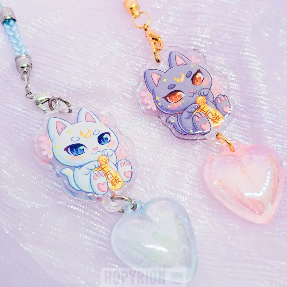 Hopyrion Lucky Cat charm akryl pink/blå
