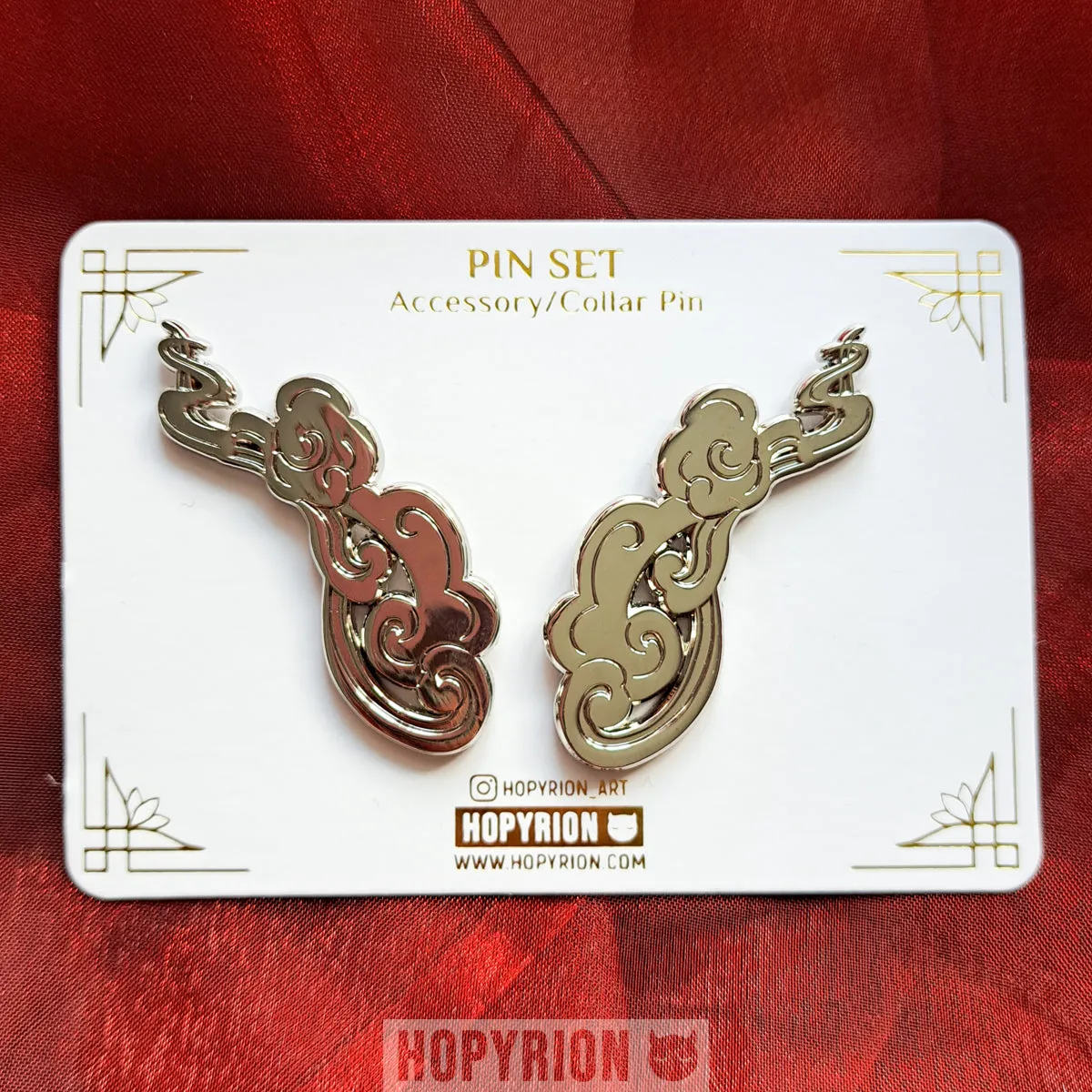 Hopyrion Kumo Crest pin sæt sølv 4 cm
