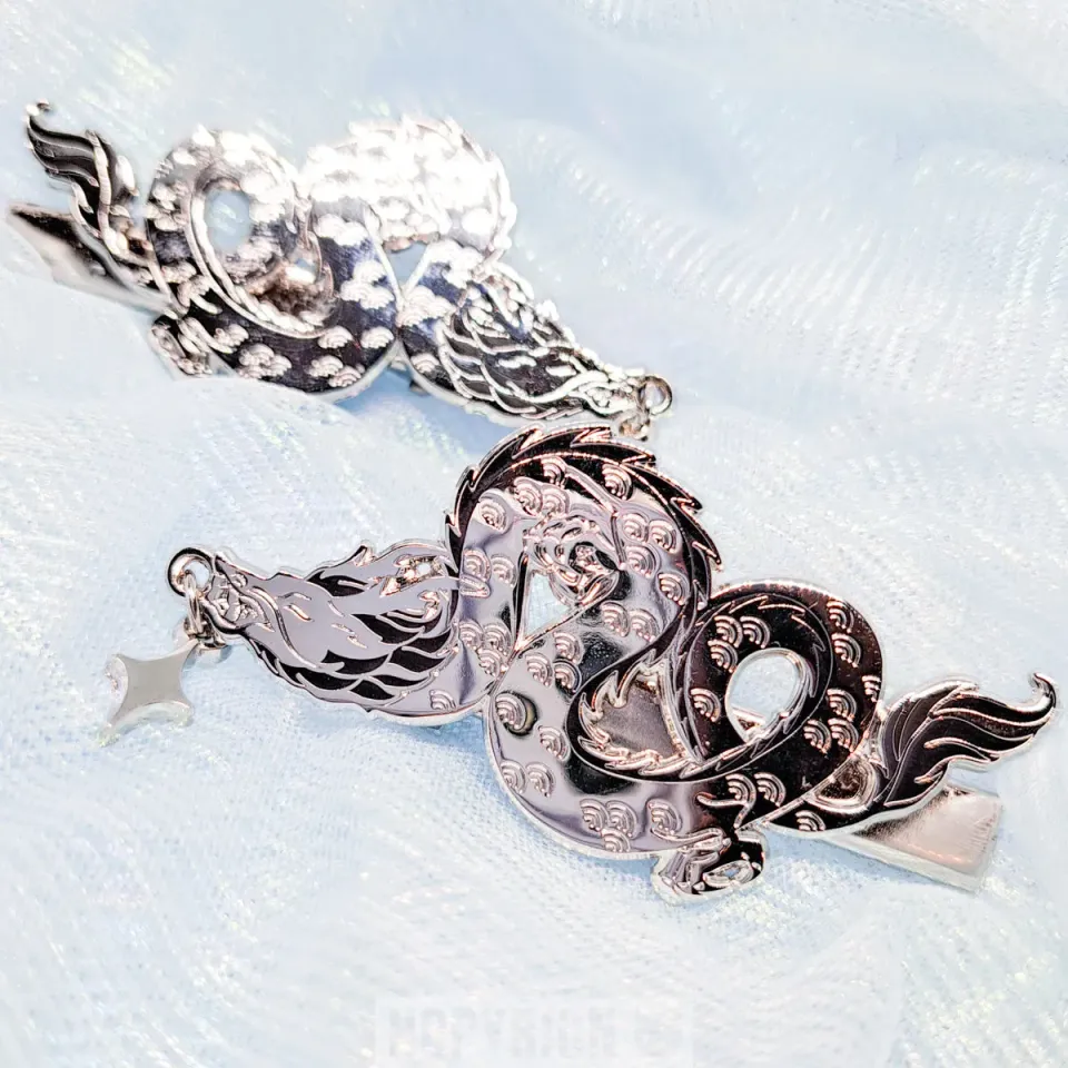 Hopyrion Twin Dragon hårspænde sølv 4 cm