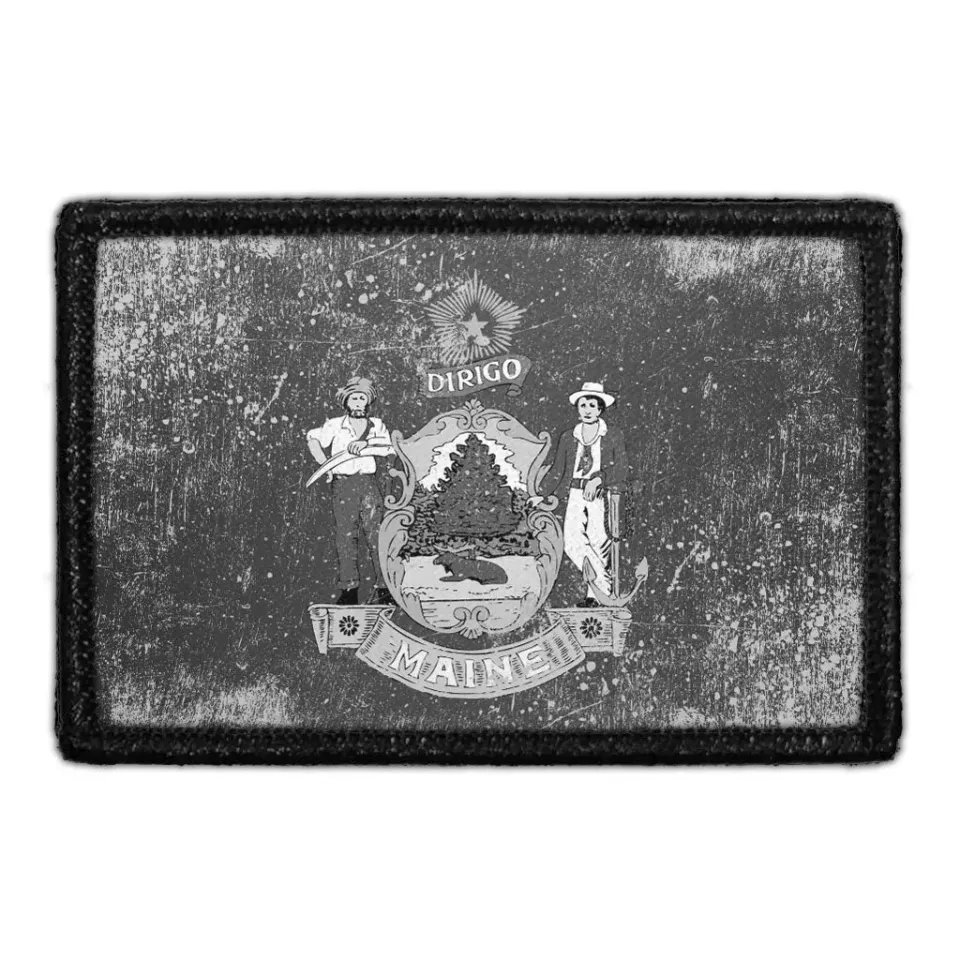 Pull Patch Maine State Flag patch sort-hvid distressed velcro