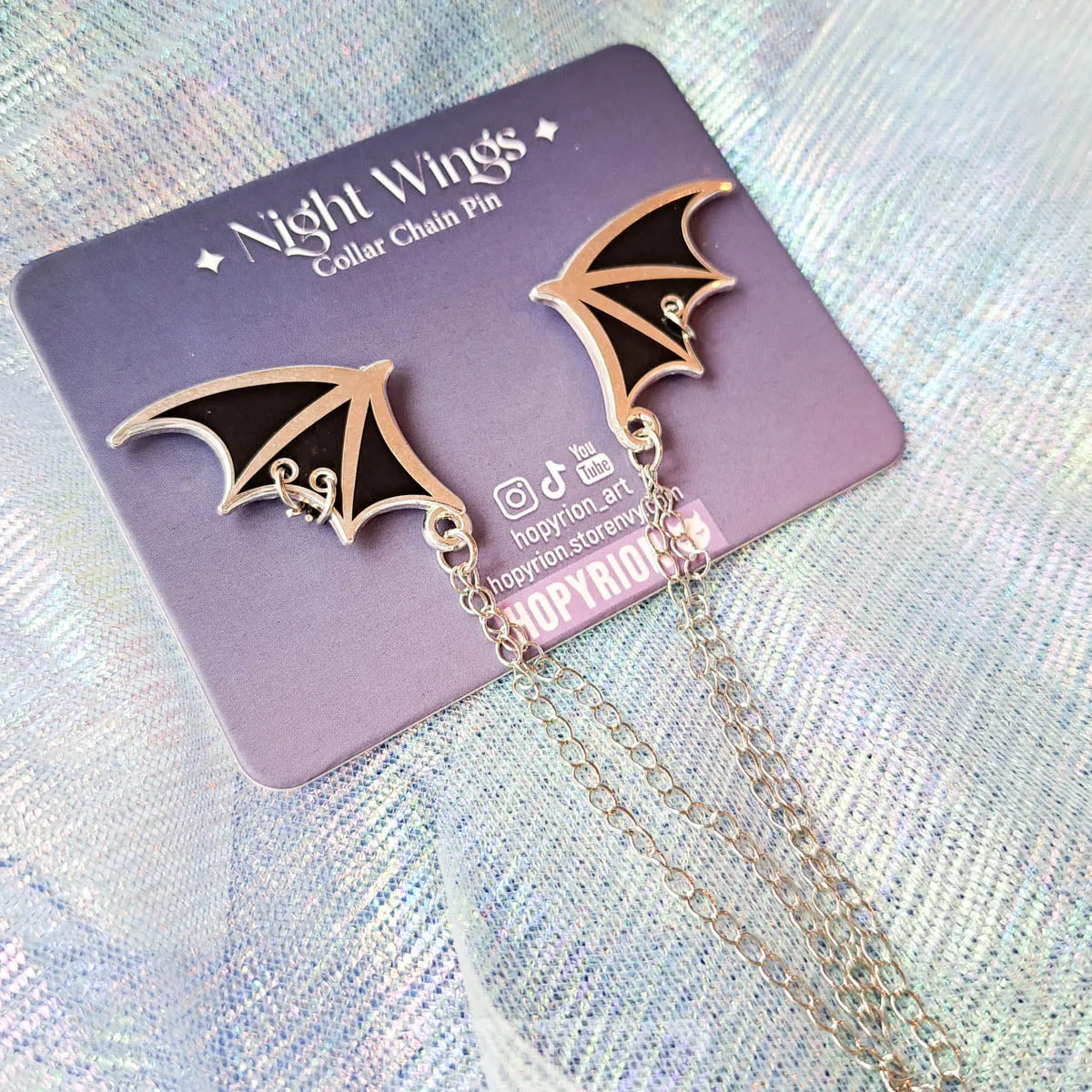Hopyrion Devil Wings chain pin sølv 3 cm