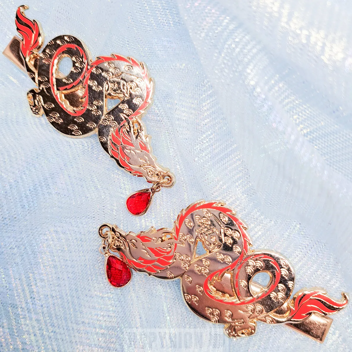Hopyrion Twin Dragon hårspænde sølv 4 cm