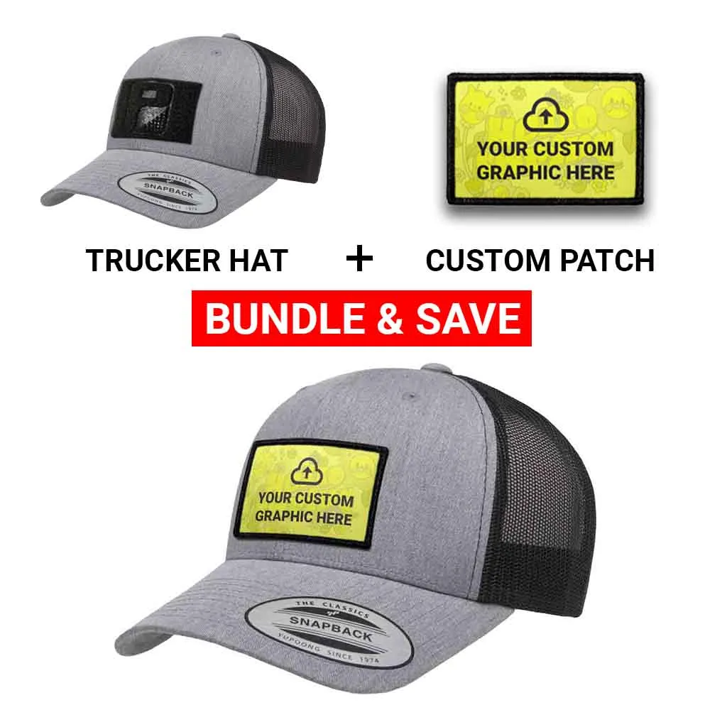 Pull Patch Custom Graphic Curved Bill trucker cap grå sort
