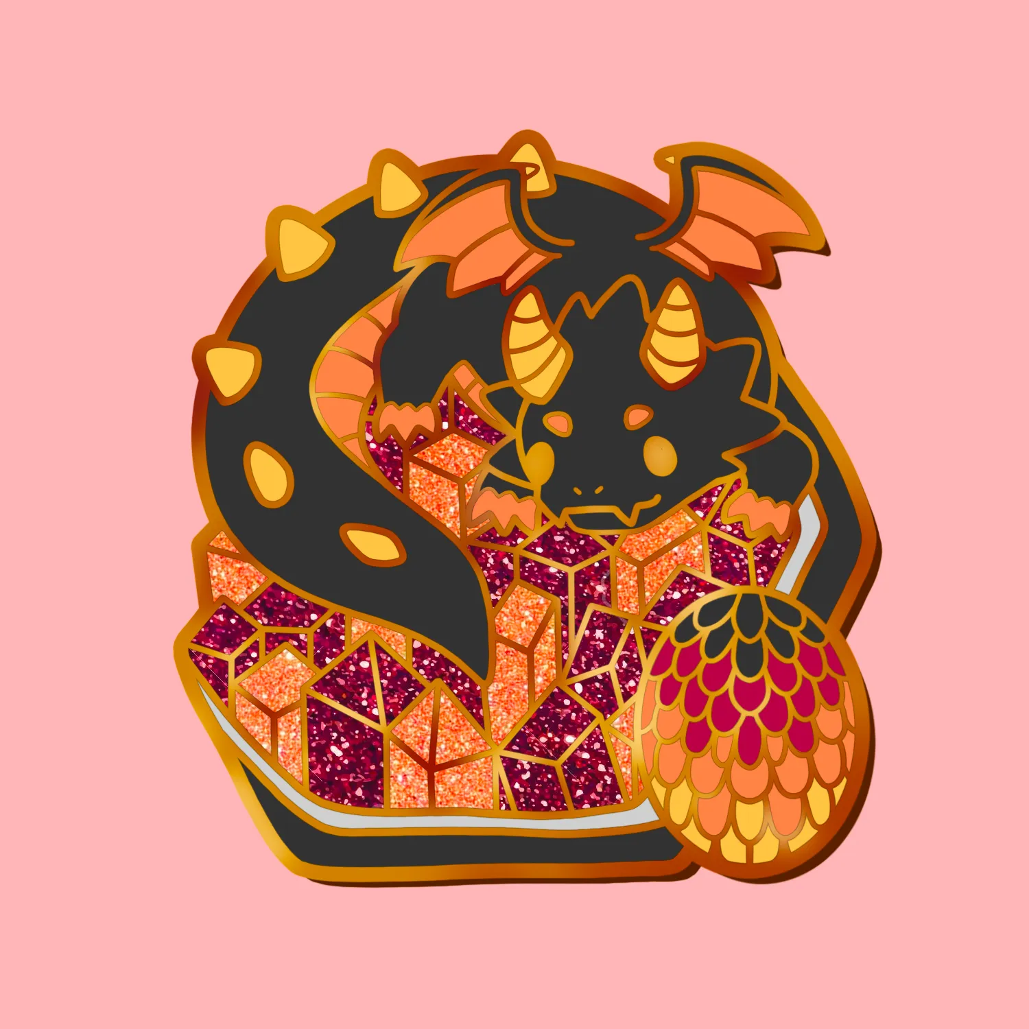 Appleminte Geode Dragon emaljepin guld 38 mm