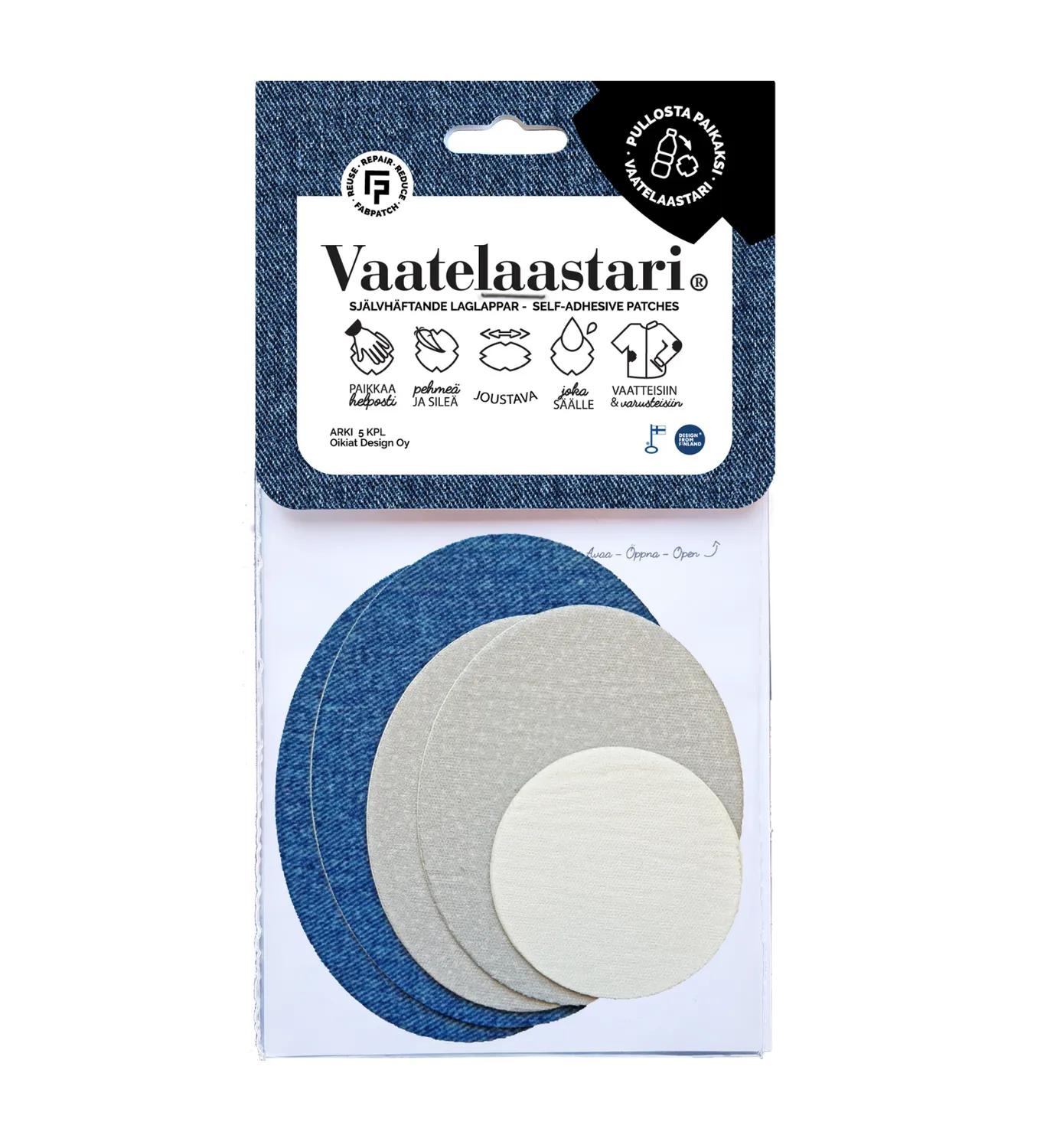 FabPatch Arki tekstillapper denim/grå/hvid 5-pak