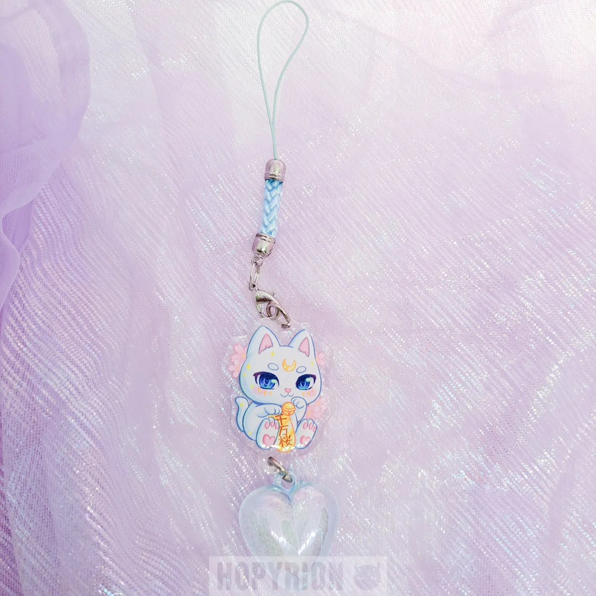 Hopyrion Lucky Cat charm akryl pink/blå