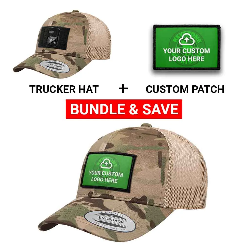 Pull Patch Custom Logo + Multicam Trucker kasket camo