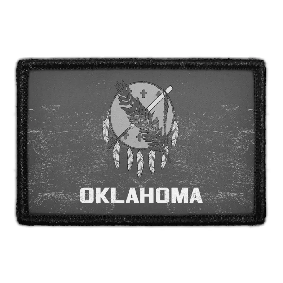 Pull Patch Oklahoma State Flag Black White Distressed patch velcro