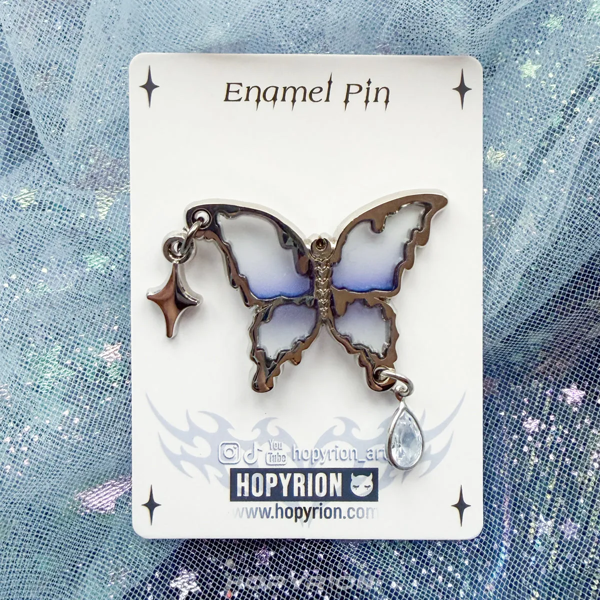 Hopyrion Glass Wing emaljepin 4 cm blå